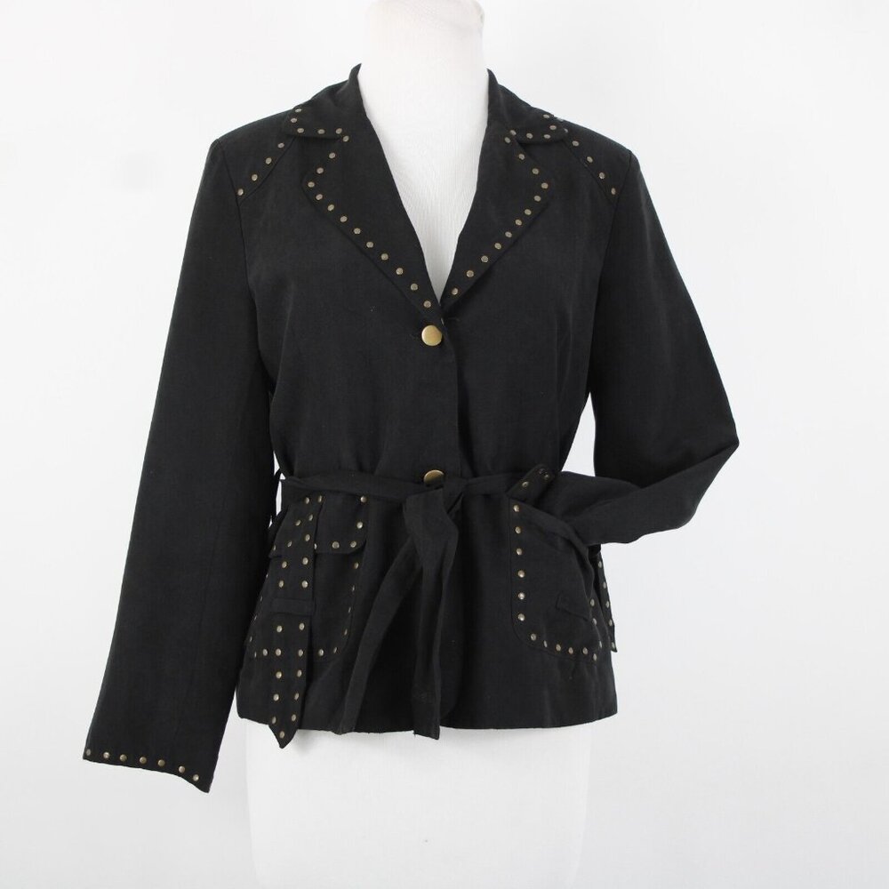 Carole Little Petites Sz M Black Bronze Studded Pockets Lined Polyester Jacket - Picture 14 of 16